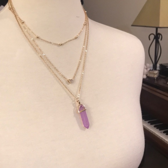 Jewelry - Purple stone 3 strand gold tone necklace